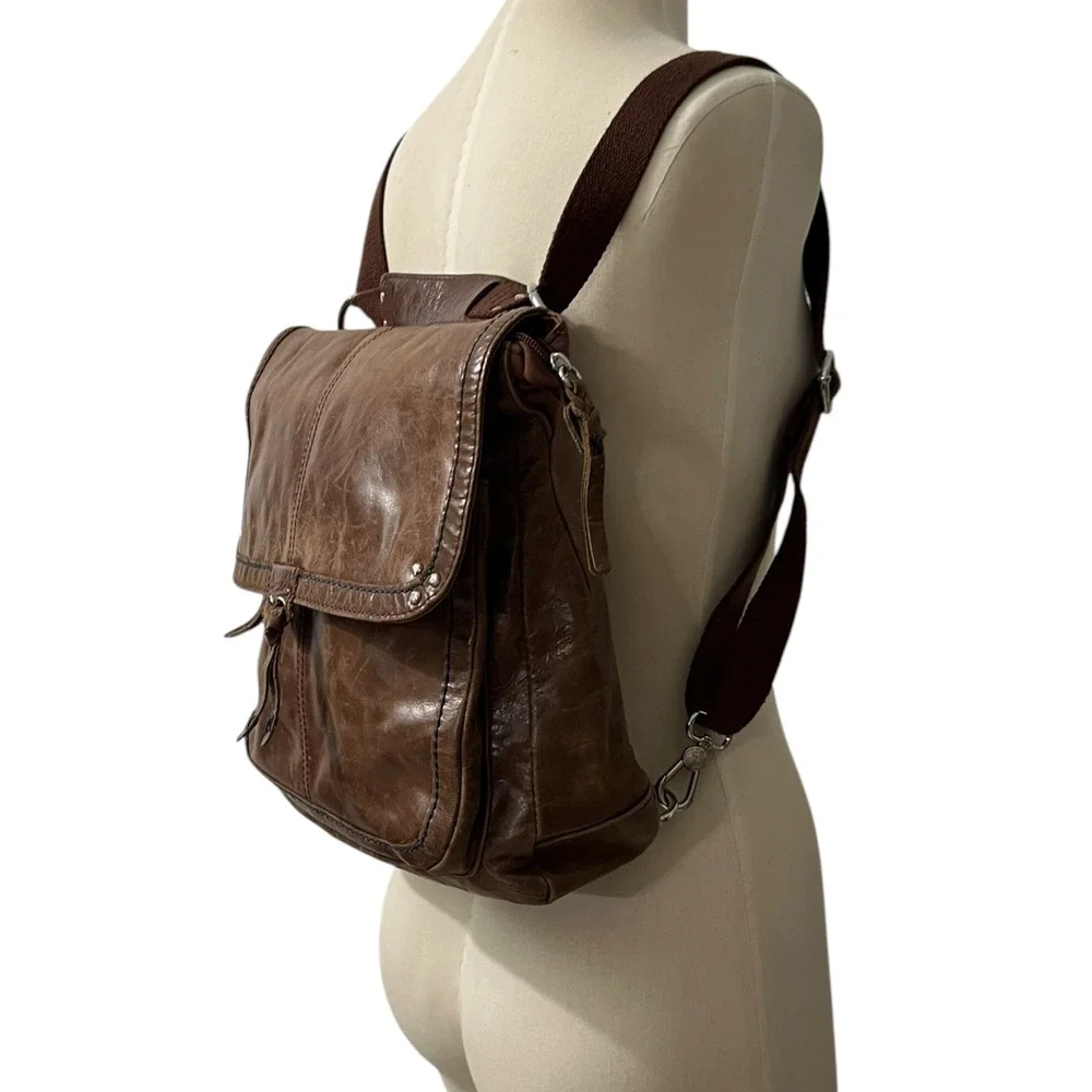 The Sak Brown Distressed Leather Convertible Backpack Crossbody Bag